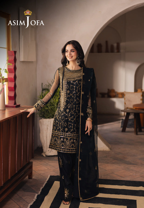 AJHEB-04 EMBROIDERED ORGANZA STITCHED 3 PCS